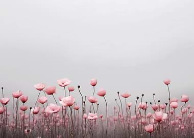Floral Pink Poppies Field