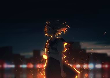 Anime Girl in Cityscape at Night