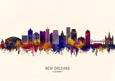 New Orleans Skyline Watercolor Silhouette
