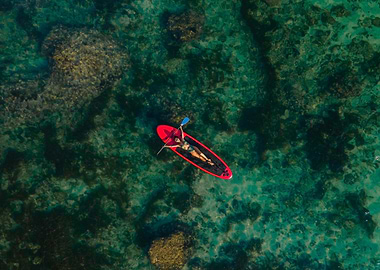Woman on Paddleboard in Clear Ocean