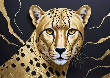 Golden Cheetah Portrait on Black Background
