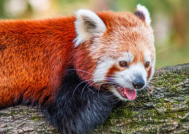 Red Panda Portrait on a Mossy Branch