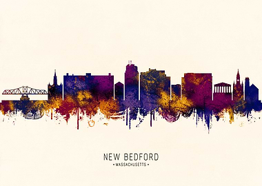 New Bedford Massachusetts Skyline Watercolor Art