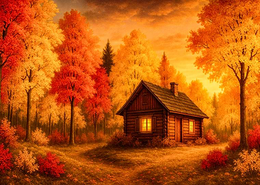 Autumn Cabin in the Woods