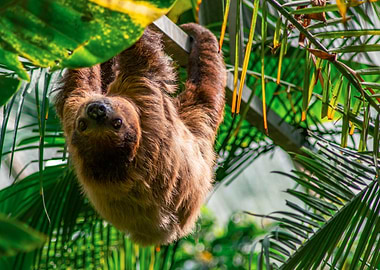 Sloth Hanging Upside Down in Jungle