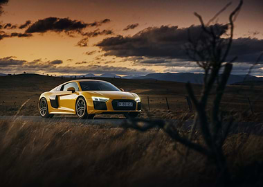 Yellow Audi R8 at Sunset