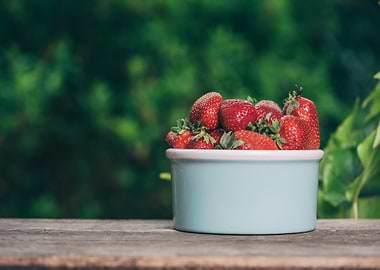 Fresh Strawberries in a Blue Bowl