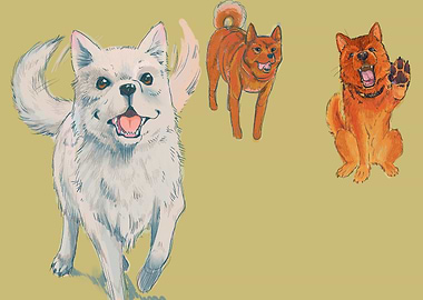 Three Happy Dogs Illustration