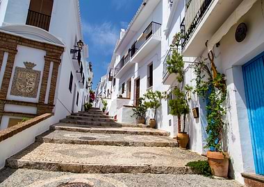 White Village Street with Stone Steps