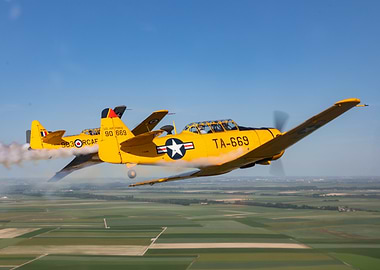 Yellow Airplanes Flying in Formation