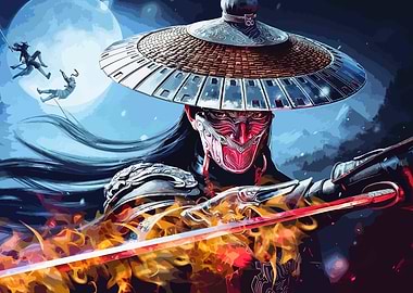 Samurai Warrior with Flaming Sword
