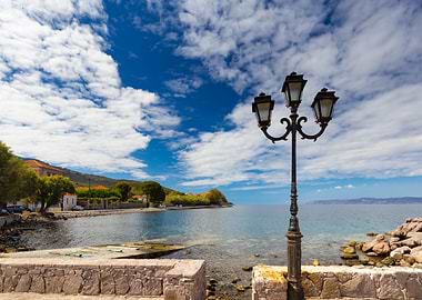 Coastal Town View with Lamp Post, Lesvos