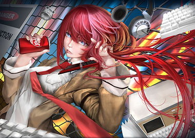 Anime Girl with Drink and Phone