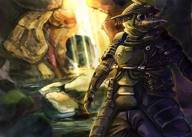 Steampunk Plague Doctor in Cave
