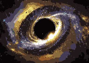Pixelated Black Hole Galaxy Illustration