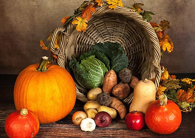 Autumn Harvest Cornucopia Still Life