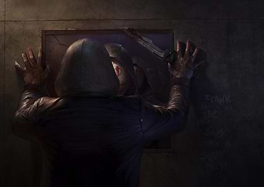 Horror Scene with Masked Figure