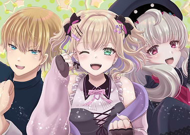 Anime-style characters smiling together