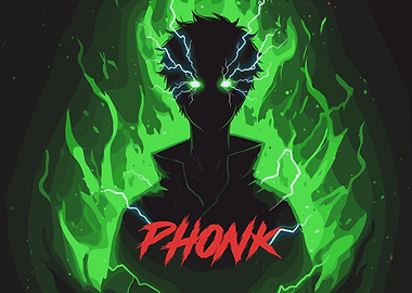 Silhouette with Green Lightning and 'PHONK'