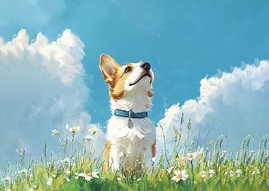Corgi in a Meadow Painting