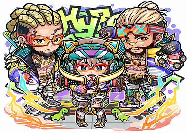 Cartoon Trio with Graffiti Background