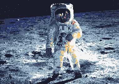 Pixel Art Astronaut on the Moon