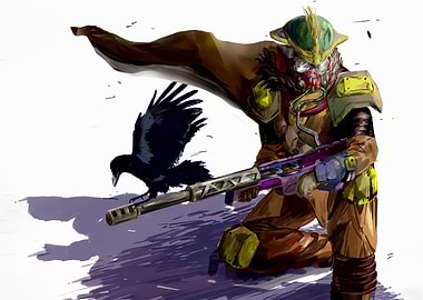 Futuristic Warrior with Raven Digital Art