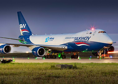 Silk Way Cargo Plane at Dusk