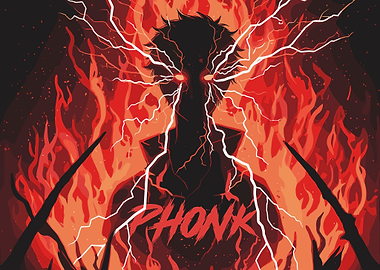 Phonk Silhouette with Lightning and Fire