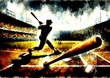 Baseball Player Hitting Ball Painting