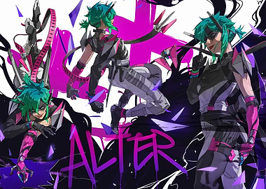 Cyberpunk Character Art with 'Alter' Text