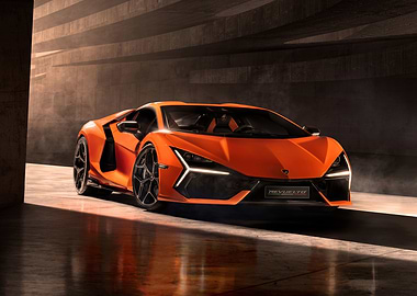 Orange Lamborghini Revuelto in Concrete Setting