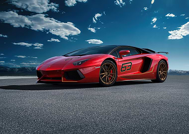 Red Lamborghini Aventador on Asphalt