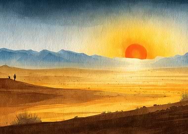 Desert Sunset Watercolor Landscape Painting
