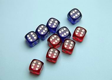 Red and Blue Dice on Blue