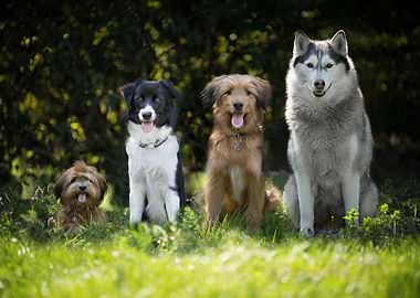 Four Dogs Posing in a Field