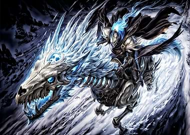 Knight riding skeletal ice dragon
