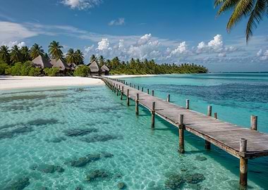 Tropical Island Resort with Wooden Pier