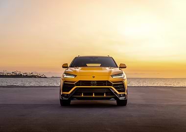 Yellow Lamborghini Urus at Sunset