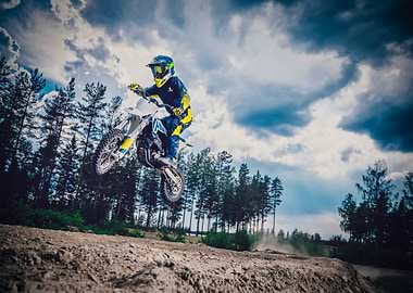 Motocross Rider Jumping High on Dirtbike