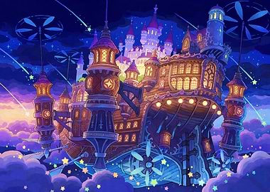 Fantasy Sky Castle with Airships