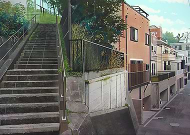 Urban Stairway and Japanese Houses