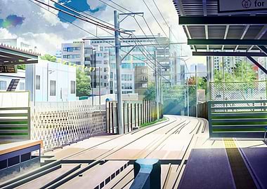 Anime-style train station scene