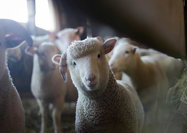 Curious Sheep in a Barn