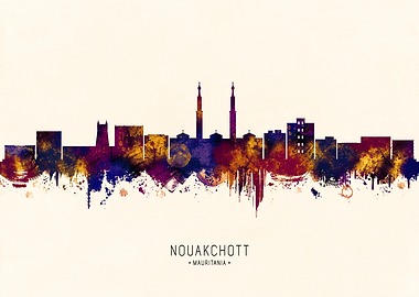 Nouakchott, Mauritania Skyline Watercolor Silhouette