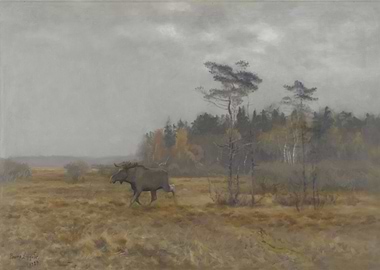 Moose in a Misty Landscape Painting