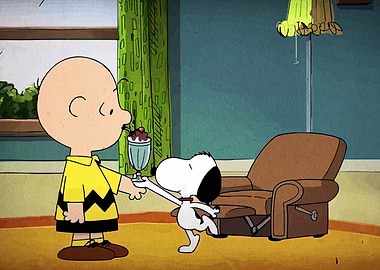 Charlie Brown and Snoopy Sharing Sundae