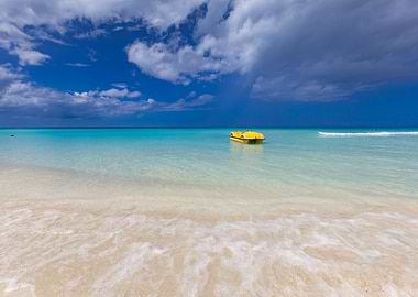 Tropical Beach with Yellow Pedal Boat, Caribbean