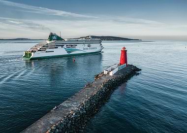 Irish Ferries ship near Poolbeg Lighthouse