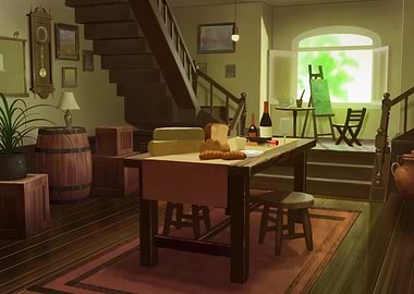 Cozy Interior with Food and Art Supplies